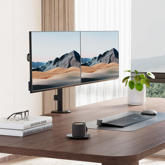 Mount-It! Dual Monitor Mount, Dual Monitor Arm for 2 Screens, Dual Monitor Desk Mount, Adjustable Tilt and Swivel Arms for Double Screens up to 32” & 19.8 Lbs VESA 75x75 and 100x100 C-clamp & Grommet - PuriLite