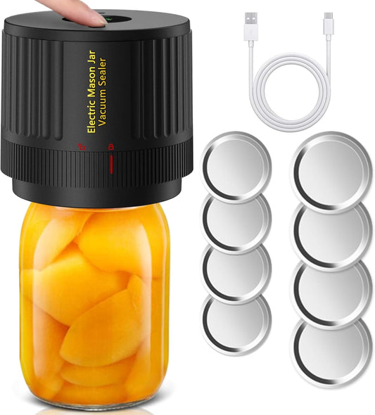 Electric Mason Jar Vacuum Sealer, Cordless Vacuum Sealer Kit for Wide-Mouth & Regular-Mouth Mason Jars, for Food Storage and Fermentation, Black