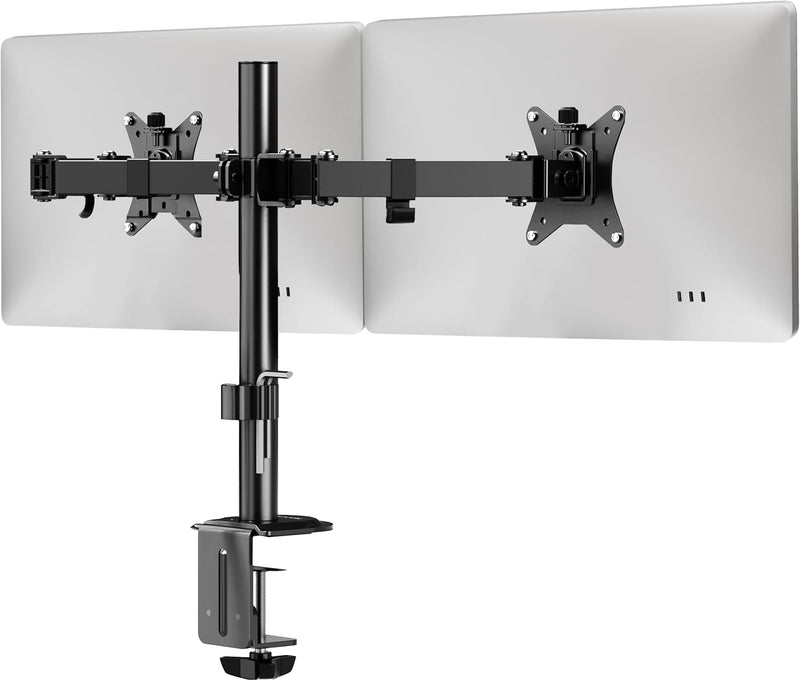 Mount-It! Dual Monitor Mount, Dual Monitor Arm for 2 Screens, Dual Monitor Desk Mount, Adjustable Tilt and Swivel Arms for Double Screens up to 32” & 19.8 Lbs VESA 75x75 and 100x100 C-clamp & Grommet