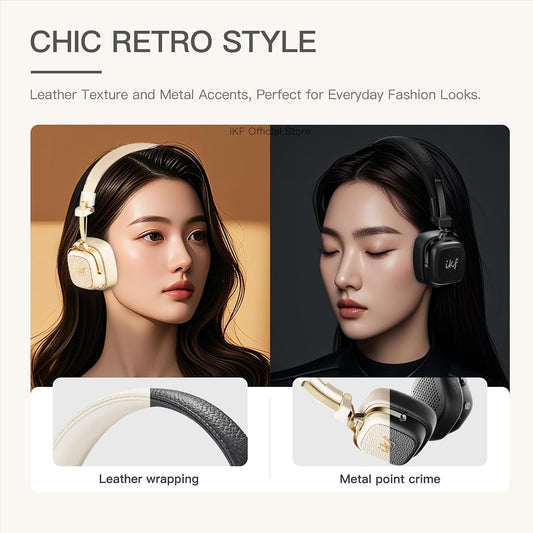E2 Retro Classic Wireless Bluetooth On-Ear Headphones, Foldable Headset, 90H Playback, 40mm Drivers, Deep Bass, 360° Spatial Sound, Built-in Mic,OOTD 80S 90S (Offwhite) - PuriLite