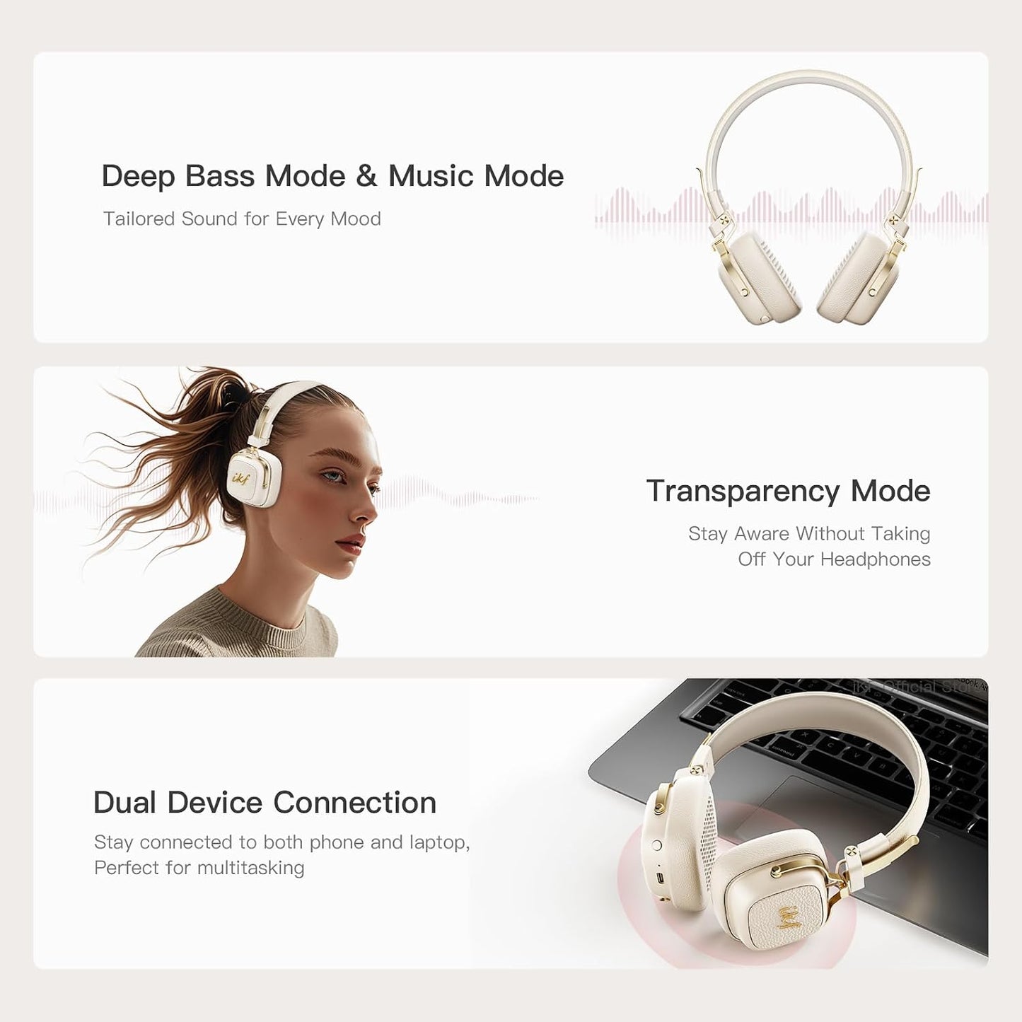 E2 Retro Classic Wireless Bluetooth On-Ear Headphones, Foldable Headset, 90H Playback, 40mm Drivers, Deep Bass, 360° Spatial Sound, Built-in Mic,OOTD 80S 90S (Offwhite)