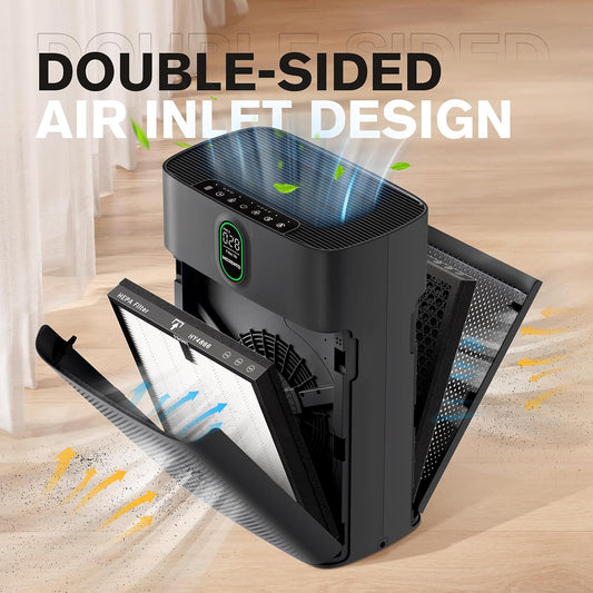 MORENTO Air Purifiers for Bedroom Home Large Room up to 1076 Sq Ft PM 2.5 Display Air Quality Sensor True HEPA Air Filter Remove the Pet Hair with Double-sided Air Inlet, 24db, Black, 1 Pack