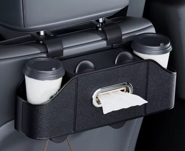 Purilite Select Multifunctional Car Backseat Organizer with Cup Holders and Tissue Storage – Universal Headrest Hanging Automotive Storage Box for Phones, Drinks, and Travel Essentials - PuriLite