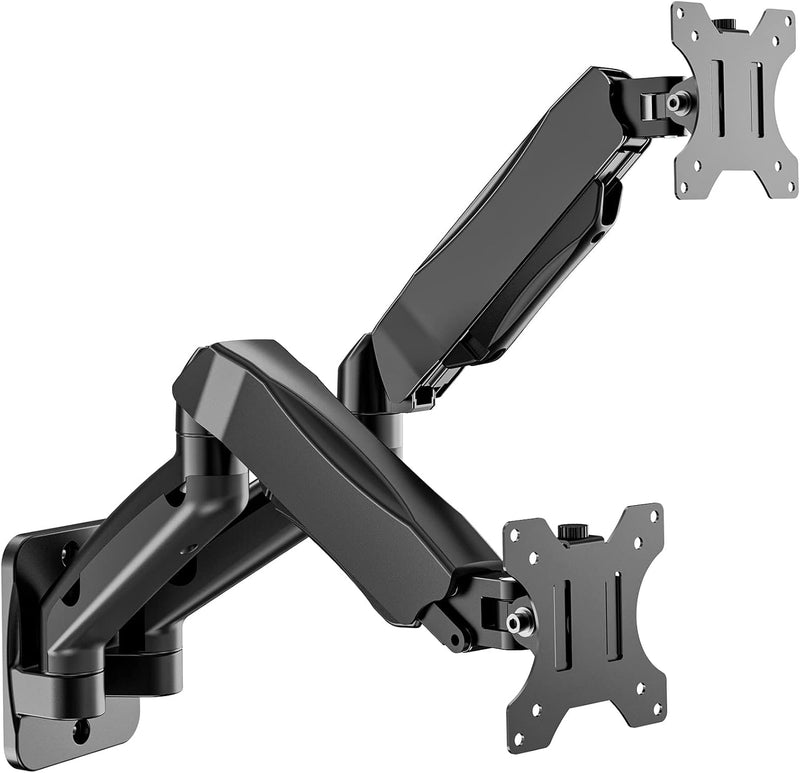 WALI Dual Monitor Wall Mount, Gas Spring Monitor Arm for 2 Screens up to 32 inch, 19.8 lbs. Fully Adjustable Arm Mounting Holes up to 100 x 100 (GSWM002), Black