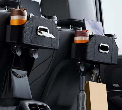 Purilite Select Multifunctional Car Backseat Organizer with Cup Holders and Tissue Storage – Universal Headrest Hanging Automotive Storage Box for Phones, Drinks, and Travel Essentials - PuriLite