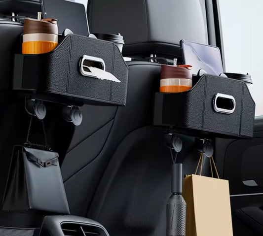 Purilite Select Multifunctional Car Backseat Organizer with Cup Holders and Tissue Storage – Universal Headrest Hanging Automotive Storage Box for Phones, Drinks, and Travel Essentials - PuriLite