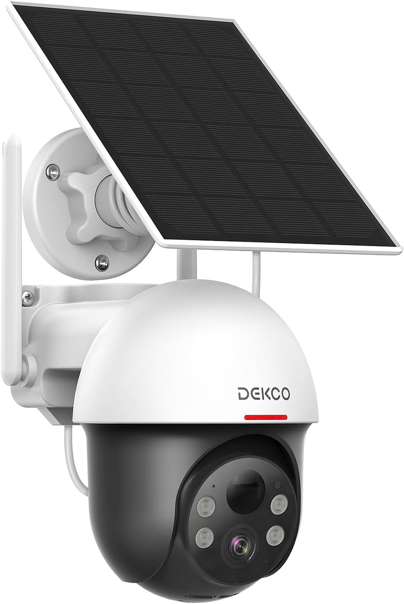 DEKCO Outdoor Security Camera Wireless, Camera Surveillance Exterieur, Solar and Battery Powered, Panoramic Pan Tilt Zoom, Auto Tracking, 2K Night Vision, Spotlight, 2-Way Talk