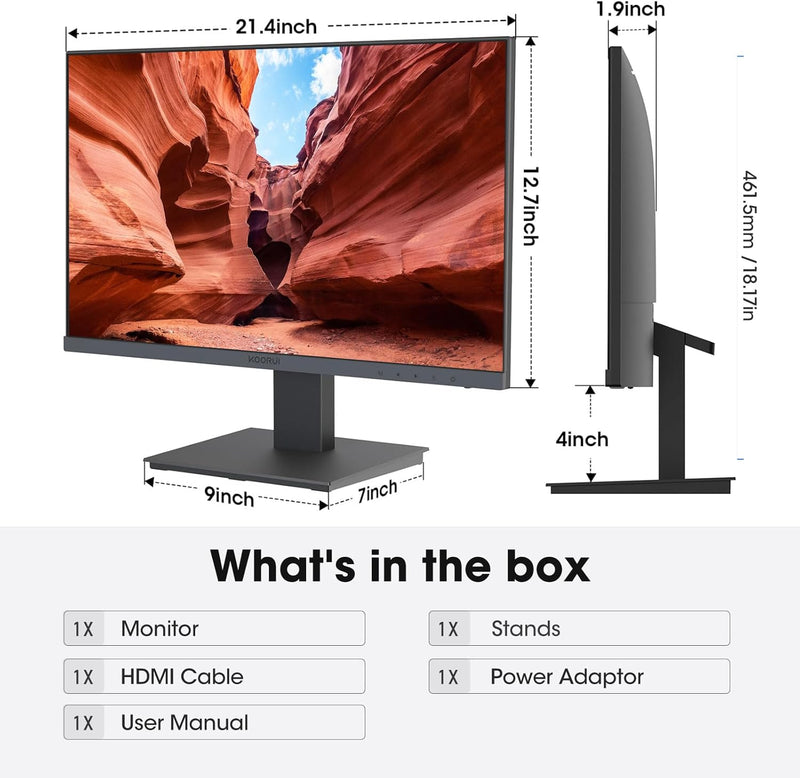 KOORUI 24 Inch Computer Monitor Full HD 1920 x 1080p VA Display 75Hz 3000:1 Contrast Ratio with HDMI, VGA, Frameless, 75 x 75 mm VESA Mountable, Ergonomic Tilt, Black, 24N1A