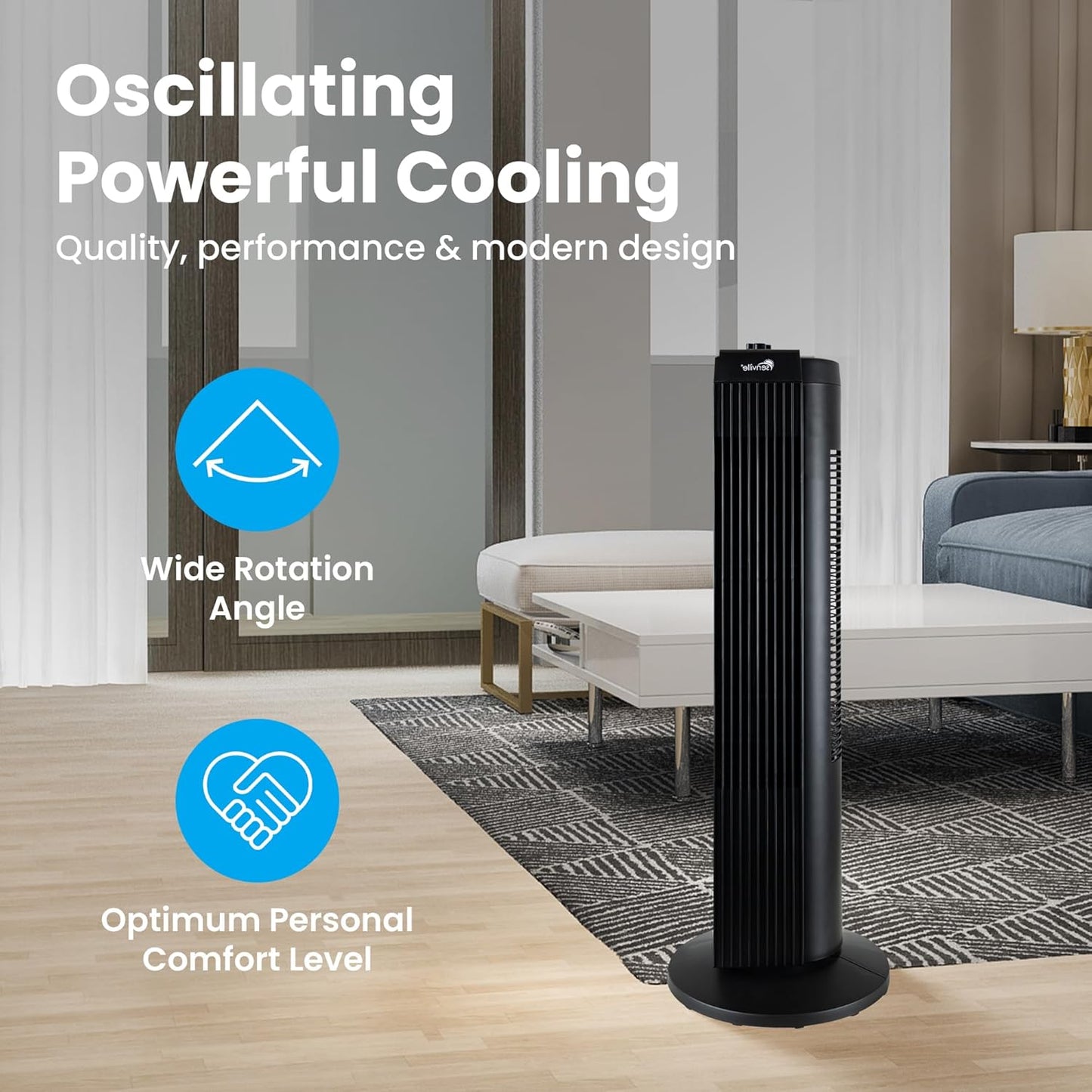 Senville 27" Standing Fan for Bedroom and Home with 60° Oscillation, 3 Speed, Compact Space-Saving Design, SENFZ10-19M
