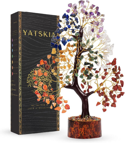 YATSKIA 7 Chakra Crystal Tree of Life – Handcrafted Healing Crystal Bonsai with Natural Gemstones – Feng Shui Money Tree - PuriLite