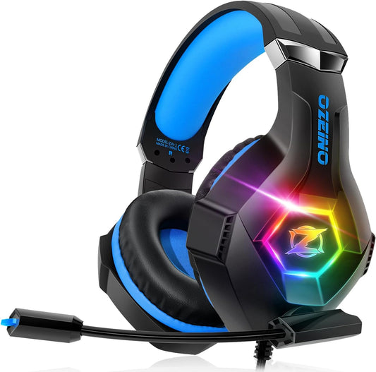 Gaming Headset for Ps5 Ps4 PC, Over Ear Gaming Headphones with Noise Cancelling Microphone RGB Light, Deep Bass Stereo Sound Headset for Xbox Series X/S, Switch, Laptop, Mac, Phone