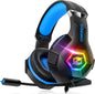 Gaming Headset for Ps5 Ps4 PC, Over Ear Gaming Headphones with Noise Cancelling Microphone RGB Light, Deep Bass Stereo Sound Headset for Xbox Series X/S, Switch, Laptop, Mac, Phone