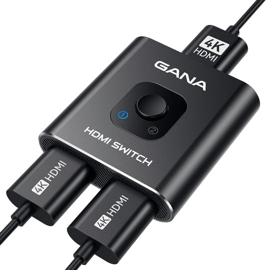 HDMI Switch 4k@60hz, GANA Ultra-Thin HDMI Switcher 2 in 1 Out, Manual HDMI Hub Splitter Supports HD Compatible with Xbox PS5/4/3 Blu-Ray Player Fire Stick Roku, Black (Support 1 Display at a time)