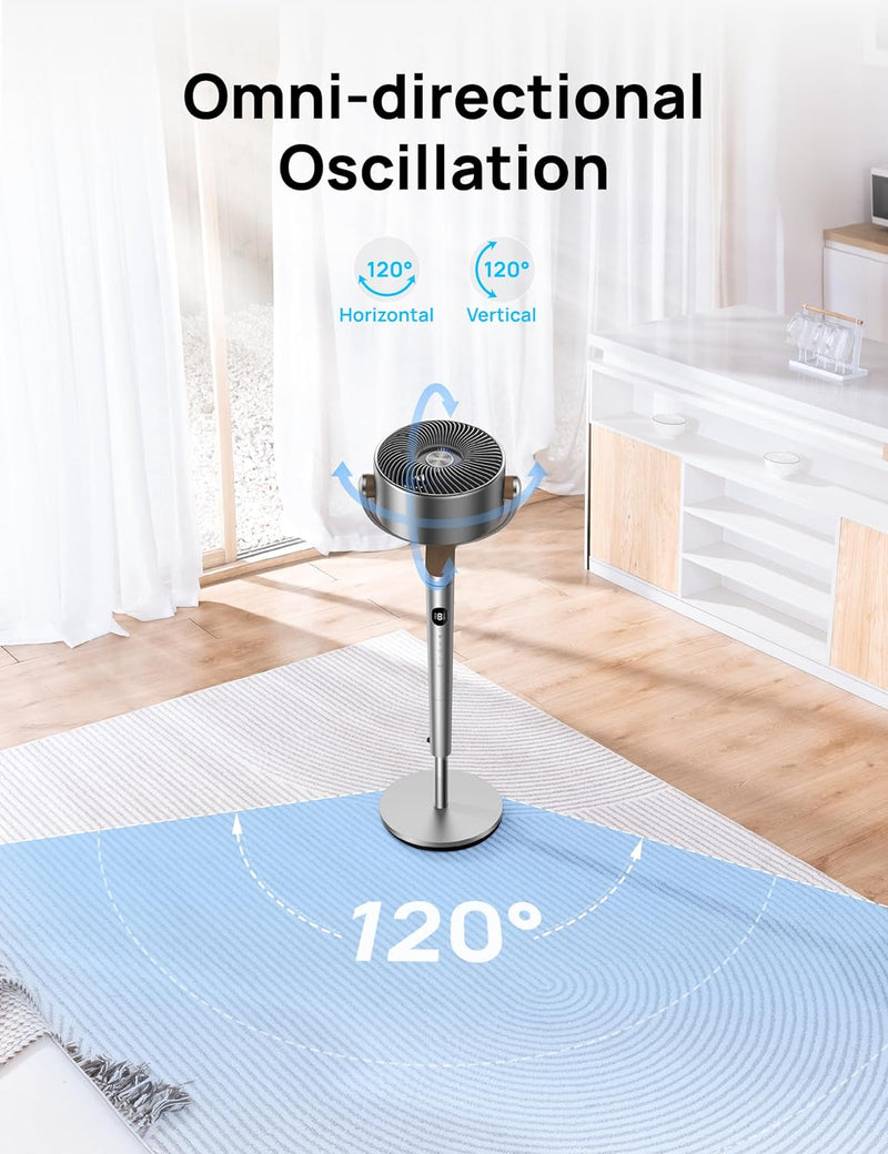 Dreo 23dB Silent Standing Fan, 120°+120°Omni-directional Oscillating Fan For Bedroom, 80 ft Circulator With Remote, DC Motor Quiet Pedestal Fans, Adjustable Height, 8 Speeds, 3 Modes, 8H Timer