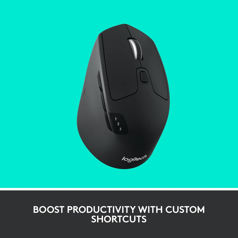 Logitech M720 Triathlon Multi-Device Wireless Mouse, Bluetooth, USB Unifying Receiver, 1000 DPI, 6 Programmable Buttons, 2-Year Battery, Compatible with Laptop, PC, Mac, iPadOS - Black