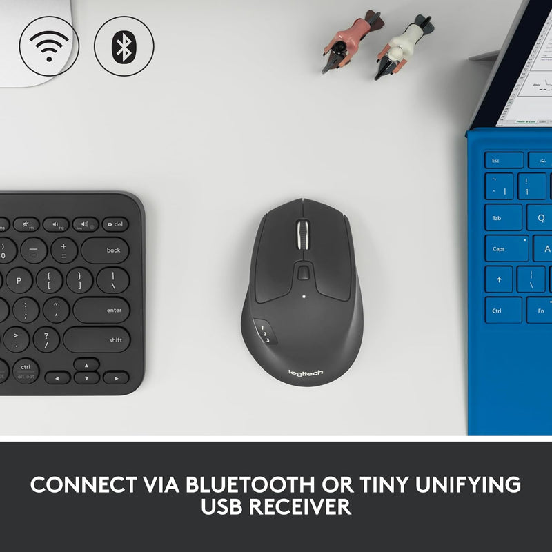 Logitech M720 Triathlon Multi-Device Wireless Mouse, Bluetooth, USB Unifying Receiver, 1000 DPI, 6 Programmable Buttons, 2-Year Battery, Compatible with Laptop, PC, Mac, iPadOS - Black