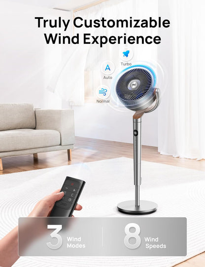 Dreo 23dB Silent Standing Fan, 120°+120°Omni-directional Oscillating Fan For Bedroom, 80 ft Circulator With Remote, DC Motor Quiet Pedestal Fans, Adjustable Height, 8 Speeds, 3 Modes, 8H Timer