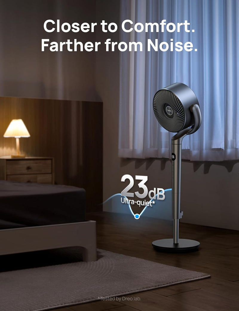 Dreo 23dB Silent Standing Fan, 120°+120°Omni-directional Oscillating Fan For Bedroom, 80 ft Circulator With Remote, DC Motor Quiet Pedestal Fans, Adjustable Height, 8 Speeds, 3 Modes, 8H Timer