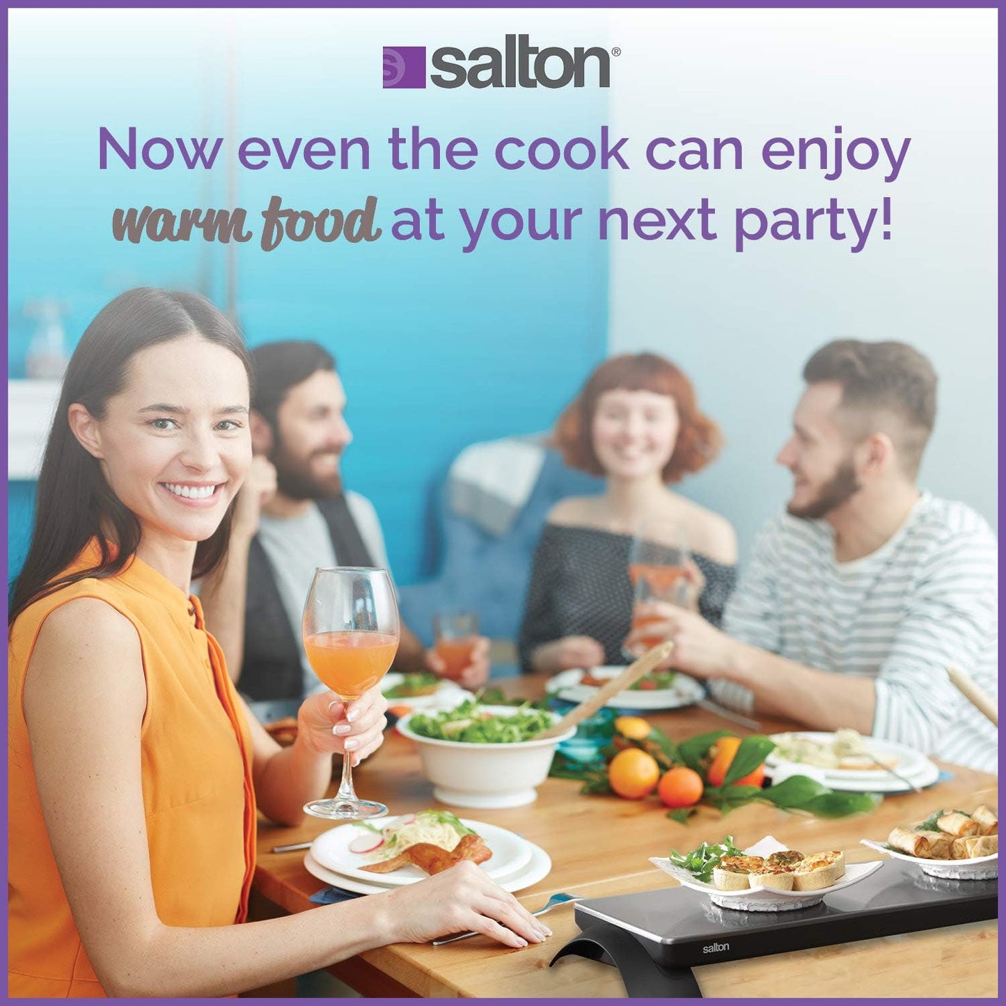 Salton Electric Warming Tray with Automatic Temperature Control, Keeps Food Hot for Buffets, Entertaining, Stainless Steel Warmer Cooktop for Appetizers, Large Surface Measures 25” X 8”, 800 Watts (TWT30)