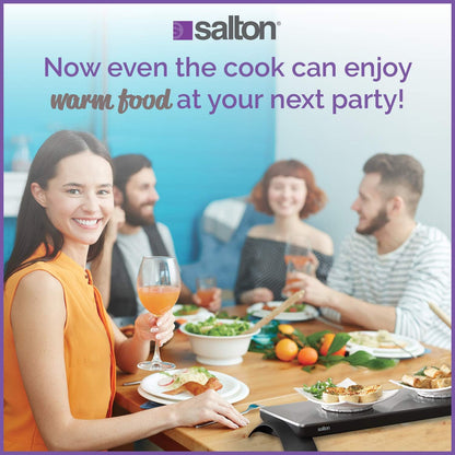Salton Electric Warming Tray with Automatic Temperature Control, Keeps Food Hot for Buffets, Entertaining, Stainless Steel Warmer Cooktop for Appetizers, Large Surface Measures 25” X 8”, 800 Watts (TWT30)