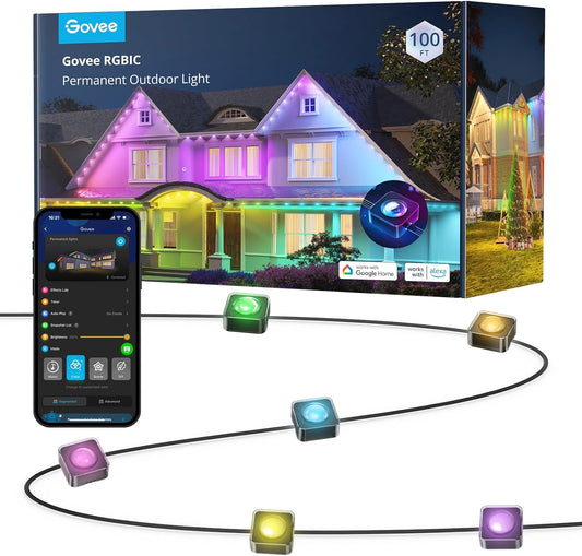 Govee Permanent Outdoor Lights, Smart RGBIC Outdoor Lights with 75 Scene Modes, 100ft with 72 LED IP67 Lights for Christmas Decorations, Work with Alexa, Google Assistant, Black Version