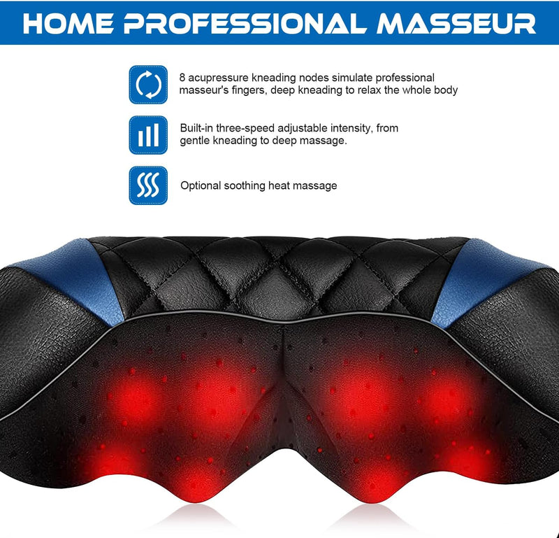 WOQQW Shiatsu Neck and Shoulder Massager, Back Massager with Heat - Gift for Women/men/Mom/Dad - Deeper Tissue 4D Kneading Massage for Shoulder, Neck and Back, Use at Home, Office, Car