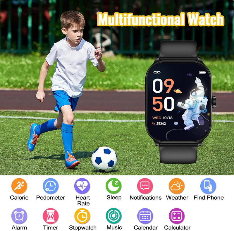 Kids Smart Watch for Boys Girls, Fitness Tracker Watch with Pedometer, 65 Sport Modes, Heart Rate Sleep Monitor, Alarm Clock, Kids Gifts for Boys Girls Teens 6+ (Black)