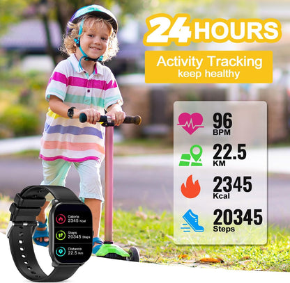 Kids Smart Watch for Boys Girls, Fitness Tracker Watch with Pedometer, 65 Sport Modes, Heart Rate Sleep Monitor, Alarm Clock, Kids Gifts for Boys Girls Teens 6+ (Black)