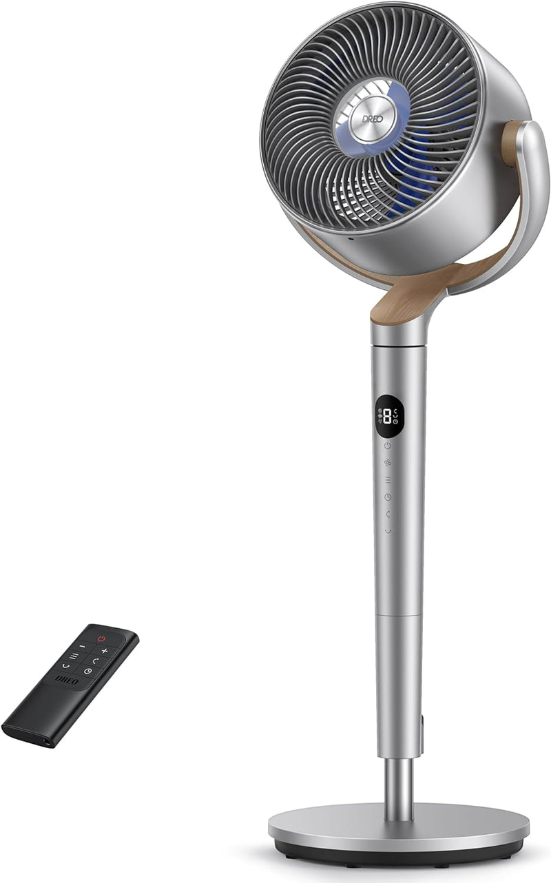 Dreo 23dB Silent Standing Fan, 120°+120°Omni-directional Oscillating Fan For Bedroom, 80 ft Circulator With Remote, DC Motor Quiet Pedestal Fans, Adjustable Height, 8 Speeds, 3 Modes, 8H Timer