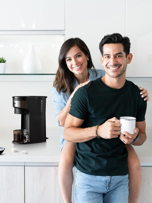 Coffee Maker, Single Serve Iced and Hot Coffee Brewer for K Pod, Small Coffee Maker with 6-12 OZ Brew Sizes, Self-Cleaning Function, Water Window, One Cup Coffee Machine with Reusable Filter - PuriLite