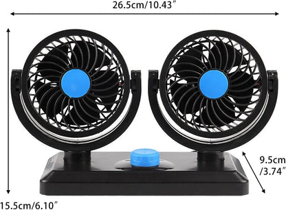 Itian 360° Rotating Double Mini Electric Car Fan - Dual Head Clip Fan for Car, SUV, RV, Boat, Adjustable Speeds, Includes Adhesive Stickers