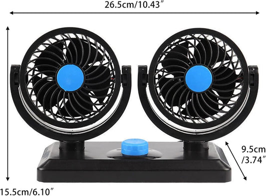Itian 360° Rotating Double Mini Electric Car Fan - Dual Head Clip Fan for Car, SUV, RV, Boat, Adjustable Speeds, Includes Adhesive Stickers - PuriLite