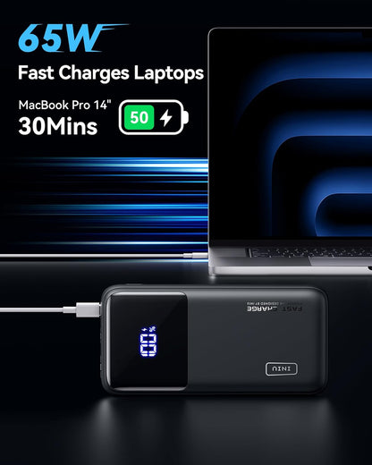 INIU Power Bank, 65W 20000mAh Fast Charging Laptop Portable Charger, USB C in&Out Tablet Powerbank, Battery Phone Charger for iPhone 16 15 iPad MacBook Airpods Samsung Steam Deck etc