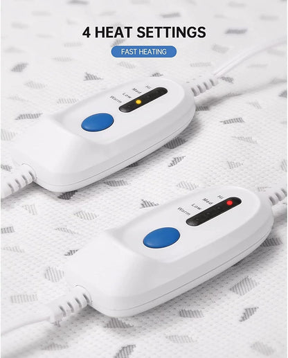 CURECURE Electric Heated Mattress Pad - Queen Size Underblanket with Dual Controllers, 4 Heating Levels, 10H Auto Off, 15" Deep Pocket, Machine Washable