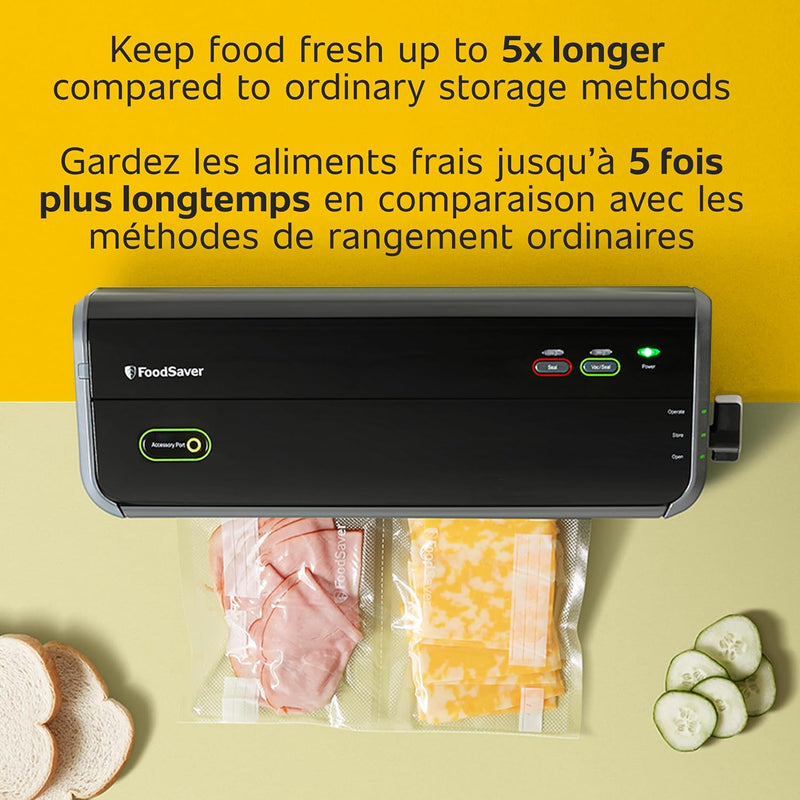 FoodSaver Vacuum Sealer Machine with Portable Handheld Sealer, 12 Vacuum Seal Bags and 2 Rolls - Black - FM2010