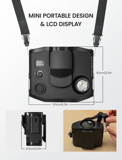 Portable Waist Clip Fan with LED Display - Small Belt Fan with Dual Clips and Lanyard, Personal Wearable Cooler with 3 Speed, Max 21 Hours, Necklace Fan