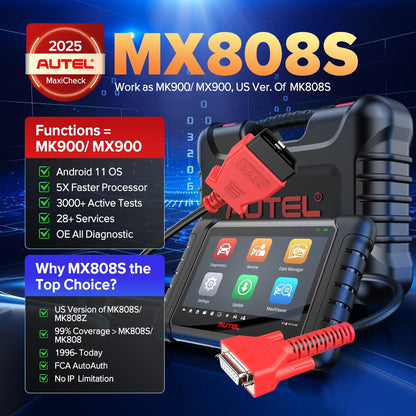 Autel Scanner MaxiCheck MX808S, 2025 Newest of MaxiCOM MK808S/ MK808Z, Bidirectional 11OS as MX900 MK900 MK900BT, 3000+ Active Test, 28+ Service, OE All System OBDII Diagnostic Tool, FCA Autoauth