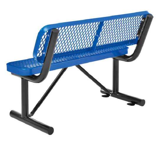 Global Industrial™ 4' Outdoor Steel Bench w/ Backrest, Expanded Metal, Blue