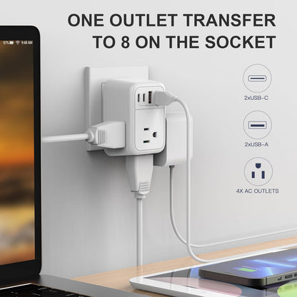 VYLEE Travel Plug Adapter, International Plug Adapter with 4 AC Outlets 4 USB Ports(2 USB C), Travel Adapter Type C Travel Essentials for US to Most Europe France Germany Italy Spain [1 Pack]