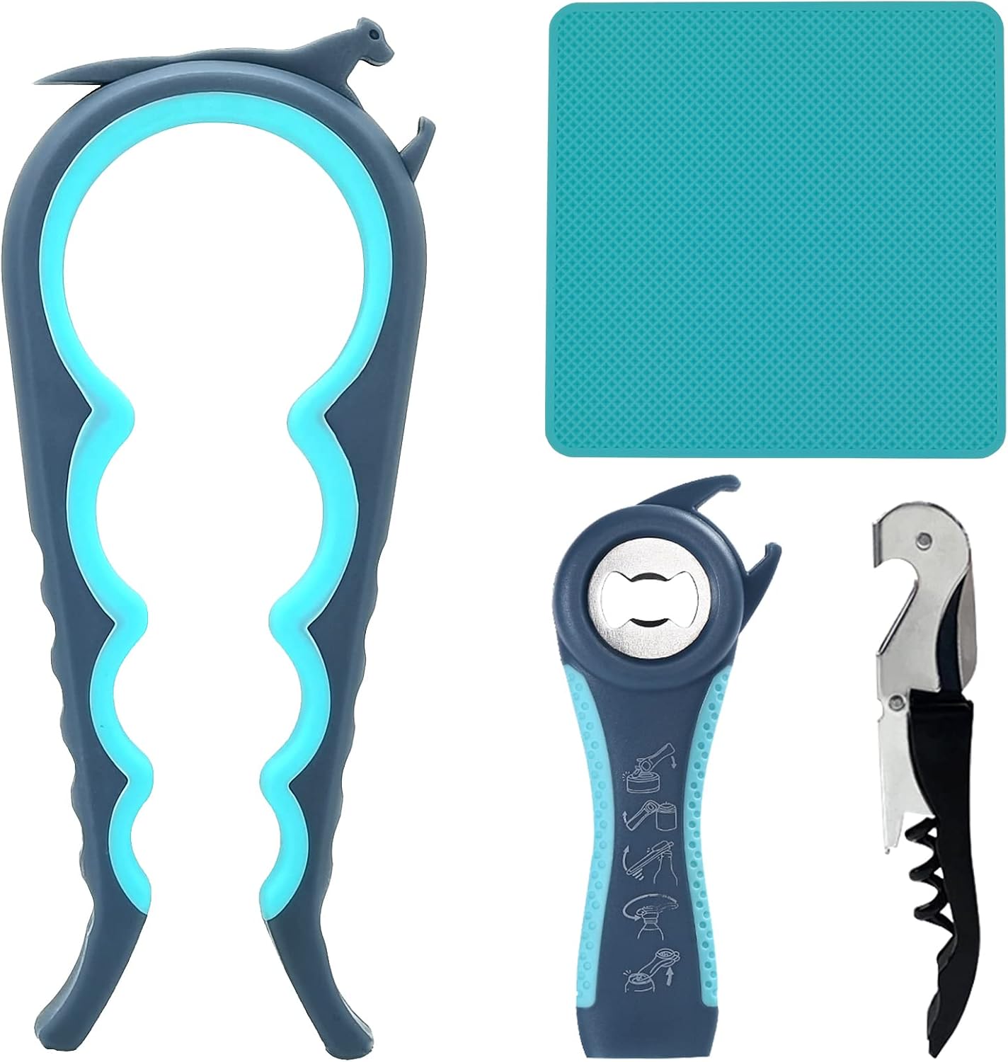 Latest Jar Opener Bottle Opener for Seniors with Arthritis,Weak Hands, Jar Lid Opener Tool with Rubber Jar Gripper Pad and Corkscrew Wine Opener
