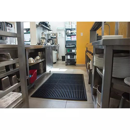 Anti-Fatigue Matting, Slotted, 3' x 5' x 7/8", Black, Natural Rubber