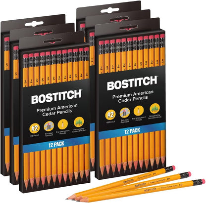 Bostitch Premium #2 Pencils, American Cedar Wood, Pre-Sharpened, HB Graphite, 72-Pack
