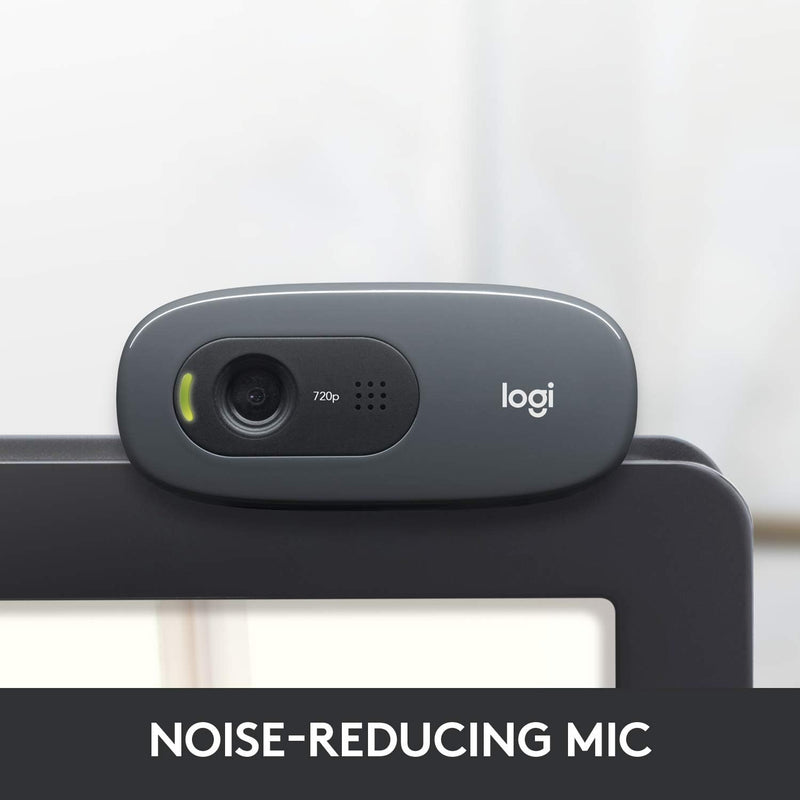 Logitech C270 HD Webcam, HD 720p/30 fps, Widescreen HD Video Calling, HD Light Correction, Noise Reducing Mic, For Skype, FaceTime, Hangouts, WebEx, PC/Mac/Laptop/Macbook/Tablet - Black