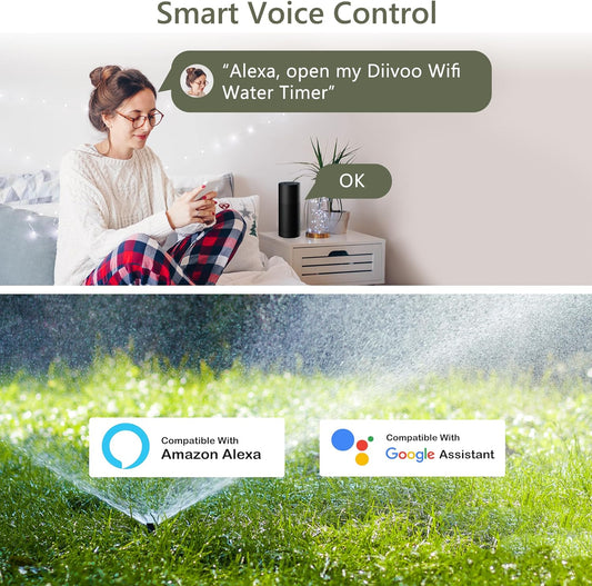 Diivoo - WiFi Sprinkler Timer 3-Zone, Smart Water Hose Timer with Alexa/Google Assistant, Remote Control, Rain Delay - PuriLite