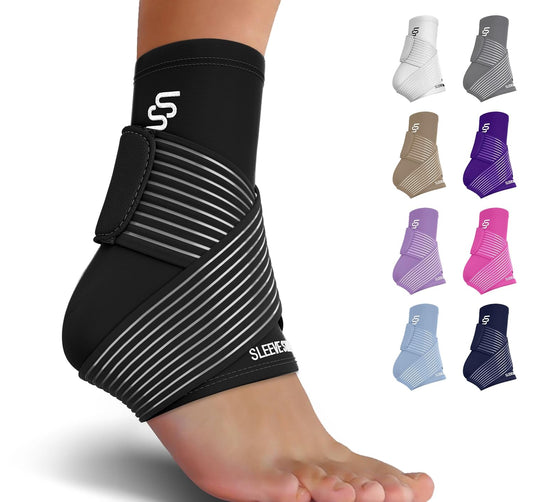 Sleeve Stars Ankle Brace for Plantar Fasciitis Relief, Ankle Wrap & Ankle Brace for Women & Men w/ Ankle Support Strap for Sprain, Ankle Protector Sleeve, Heel Brace for Heel Pain Foot Brace (Single/Black)