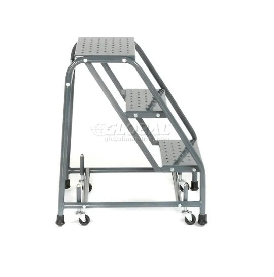 Perforated 16"W 3 Step Steel Rolling Ladder 10"D Top Step - 318P - PuriLite