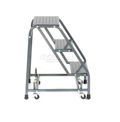 Perforated 16"W 3 Step Steel Rolling Ladder 10"D Top Step - 318P - PuriLite