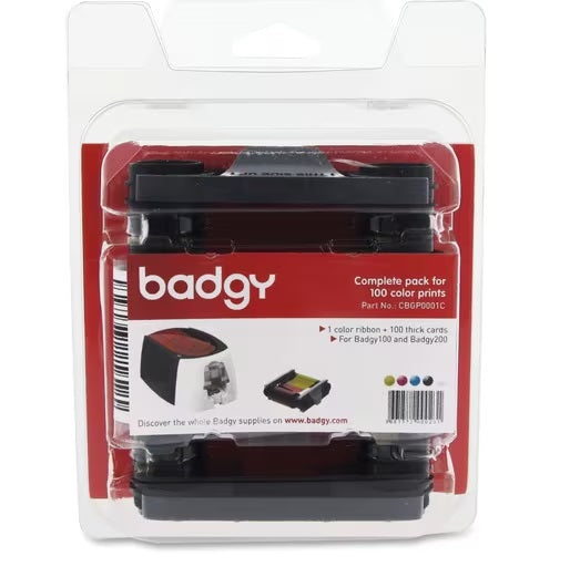 Evolis Ribbon/Card Kit - Dye Sublimation - 100 Cards - YMCKO - 1 Each