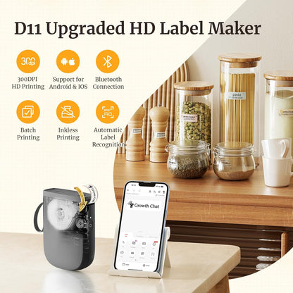 NIIMBOT D11 - Bluetooth Label Maker with HD Printing, Automatic Feeding, Portable Sticker Printer