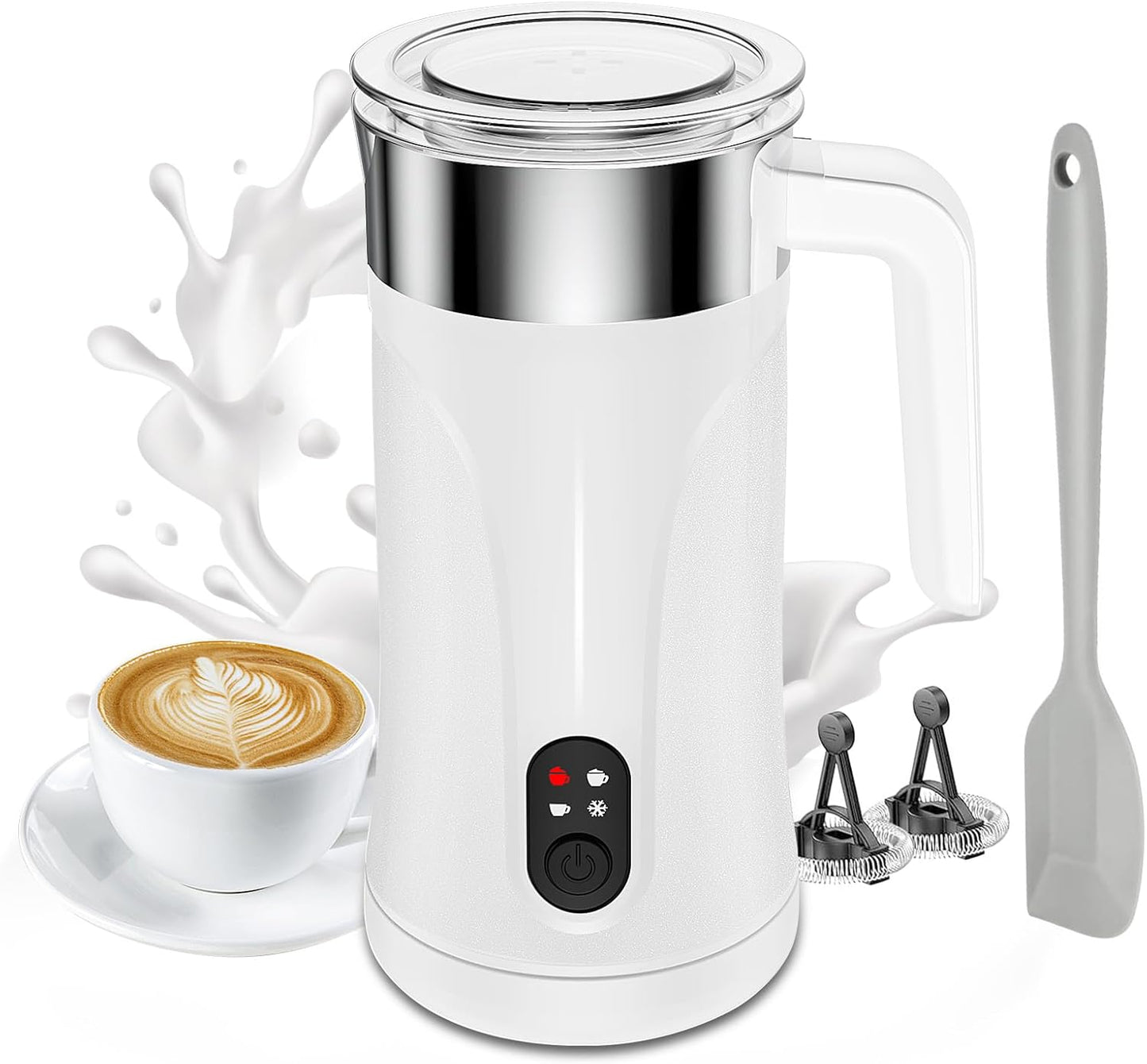 Milk Frother, Upgraded 4 in 1 Milk Steamer, 10.1oz/300ml Automatic Hot and Cold Milk Frother and Milk Warmer, Milk Frother Electric for Latte, Cappuccino, Macchiato, Hot Chocolate (White)